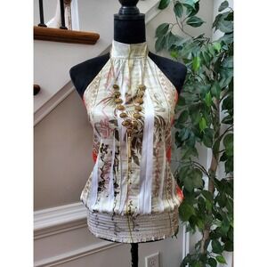 M.K.M Designs Women's Multicolor Polyester Halter Neck Sleeveless Top Blouse M
